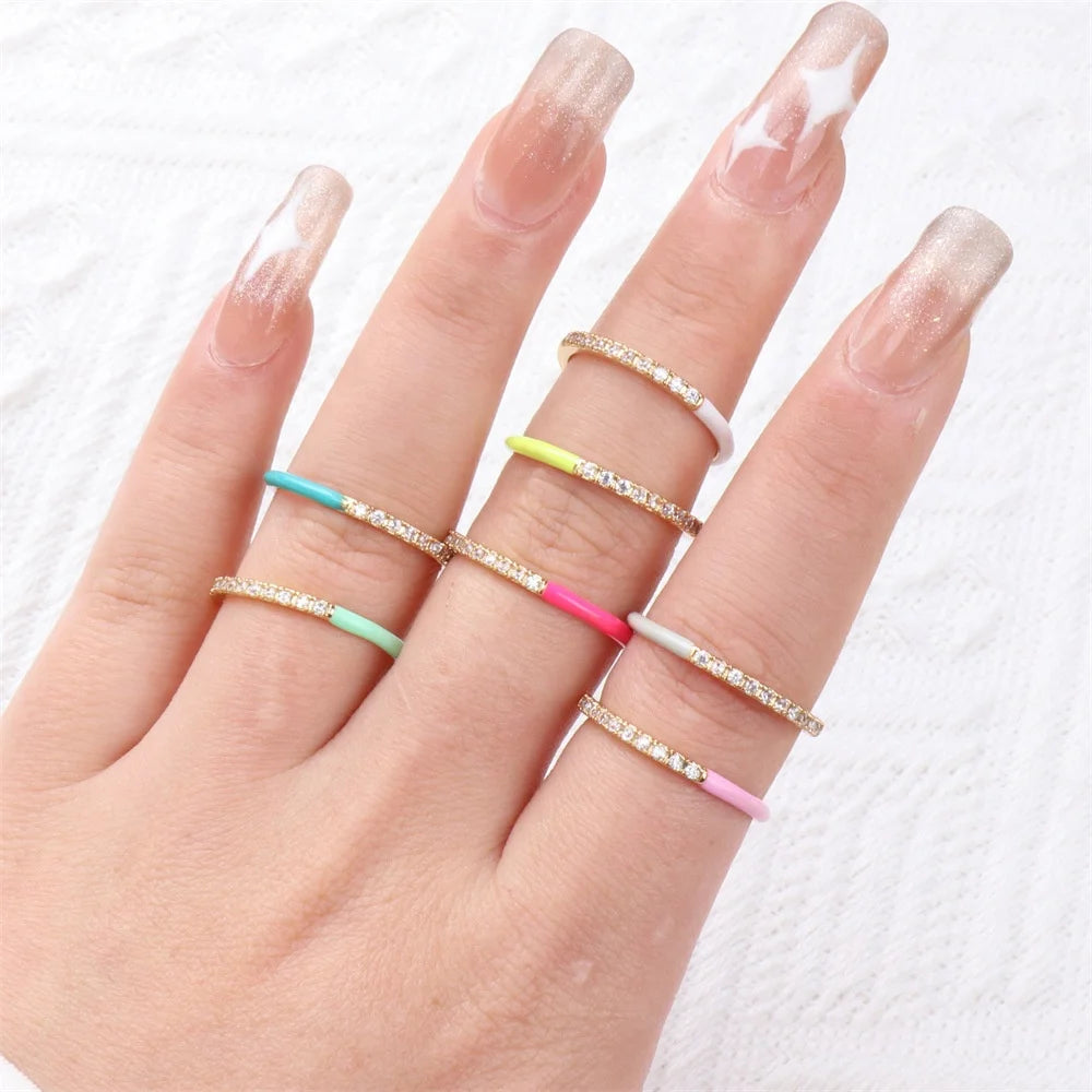 Customize Wedding Stackable 925 Sterling Silver Colorful Zircon Enamel Fashion Ring Jewelry for Women