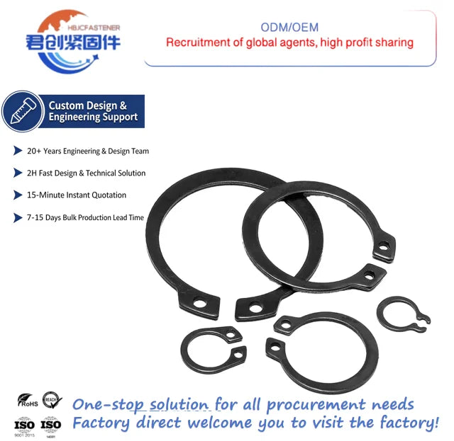 Black Oxide Stainless Steel 304 316 Retaining Snap Ring DIN471 DIN472 External Tooth Zinc Plated Metal Metal Material 65Mn