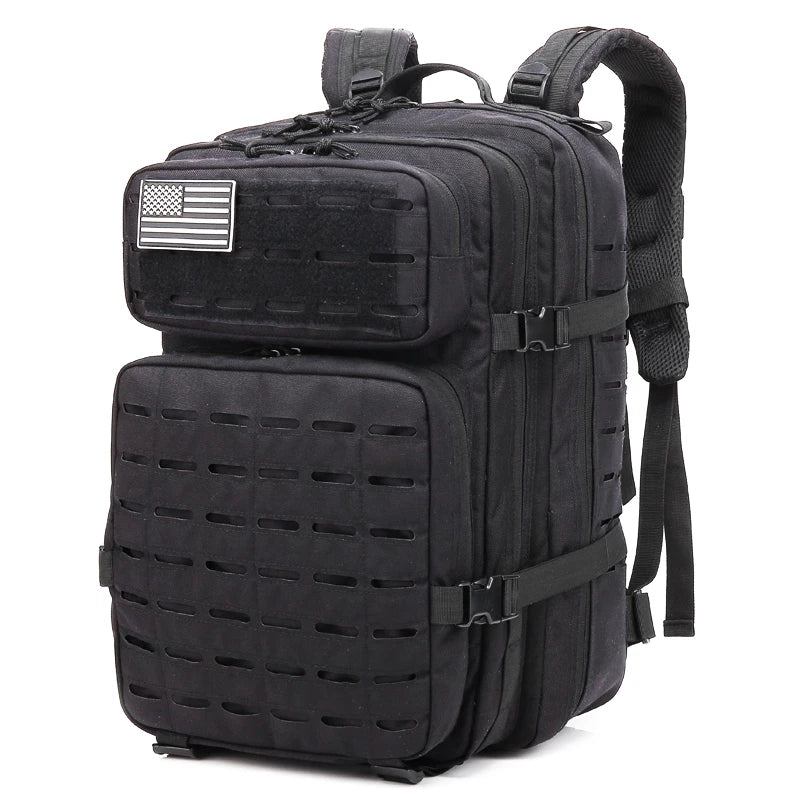 LUPU 45L/25L Laser Cut Black Tactical Backpack Durable Outdoor Molle Waterproof Hiking Nylon Sling Shoulder Assault Pack Zipper