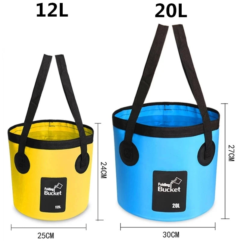 Portable Waterproof Foldable Fish Bucket Outdoor Water Container Collapsible Bucket High Visibility Orange Line for Fishing
