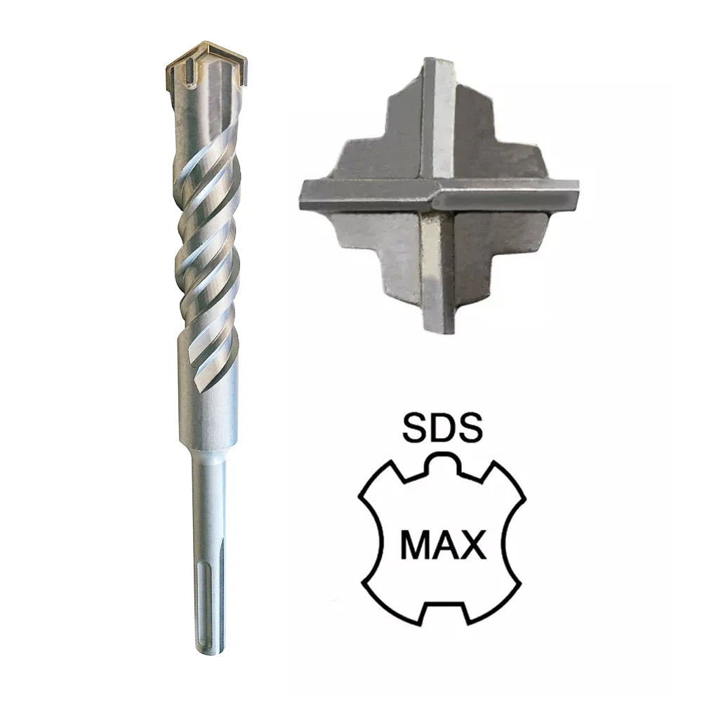 Carbide Cross Tip 4 Cutters Brocas Broca SDS Max and TE-C Shank Rotary Hammer Drill Bits for Granite Concrete Rock Stone
