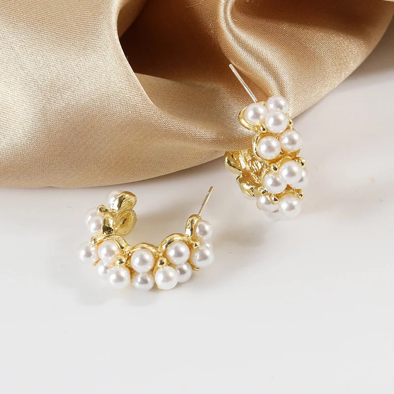 2022 Fashion Stainless Steel Earrings with Pearl Custom Trendy Statement Pearl Stud Earrings for Women