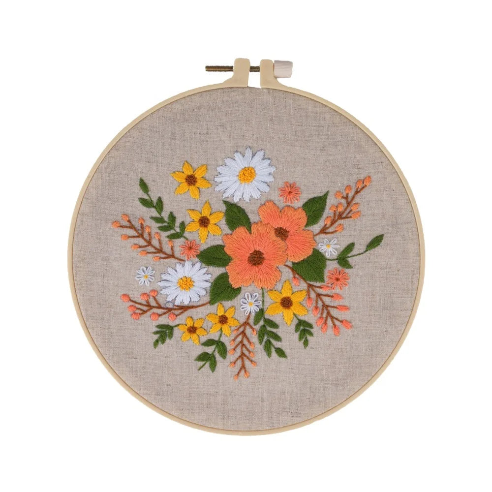 Embroidery Kit DIY Handmade Cotton Cross Stitch Full Range Set Autumn Fall Theme Floral Flowers 20x20cm Home Decor