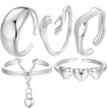 925 Sterling Silver Double-layer Heart-shaped Chain Adjustable Ring for Women Wedding Ring Birthday Gift