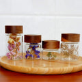 Small Screw Handmade High Borosilicate Glass Storage Bottle Jar With Acacia Wooden Lid for Spice Herb