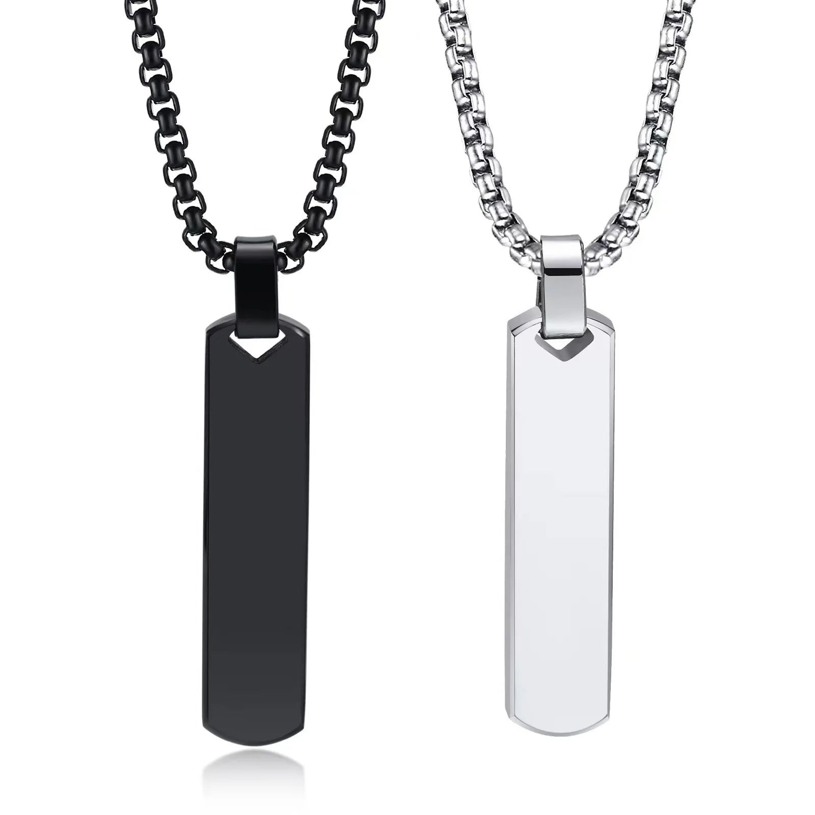 2025 OEM ODM Stainless Steel Blank Necklaces High Polished Gold Plating Bar Pendant Custom Logo Name Engraving Necklace for Men