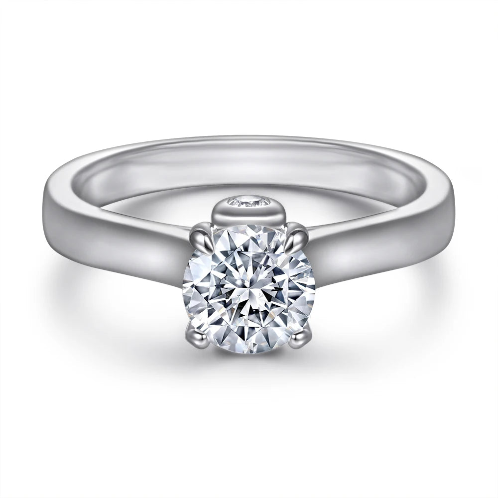 Classic Solitaire Rings Round Cut 4 Prongs Rhodium Plated Thick 18K Gold Plated 925 Sterling Silver Engagement Wedding Ring