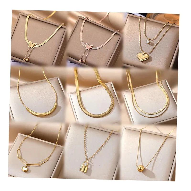 Wholesale Fashion Chain 18K Gold Plated  Butterfly love Heart Pendant Jewelry Designs 316L Stainless Steel Necklace