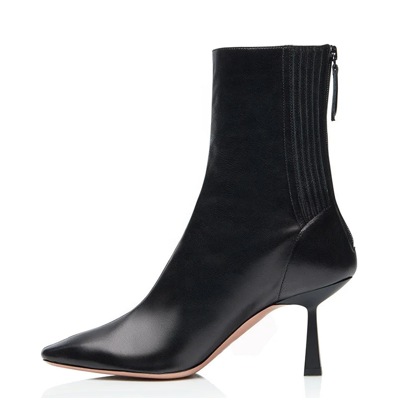 2020 Trendy Ladies Black Booties Square Toe High Heel Womens Ankle Boots