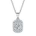 Rectangular Round Zircon Halo Sterling Silver Pendant Necklace