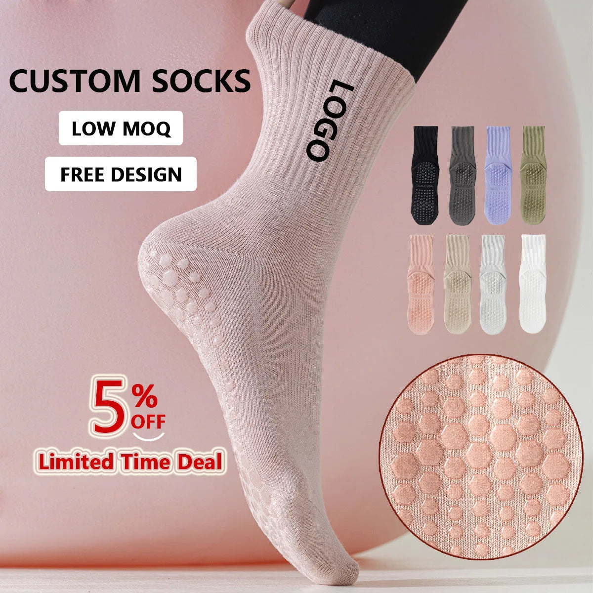 High Quality Custom logo Cotton Medium Non slip Silicone Indoor Fitness Pilates Yoga Socks Women Stockings Sports Socks