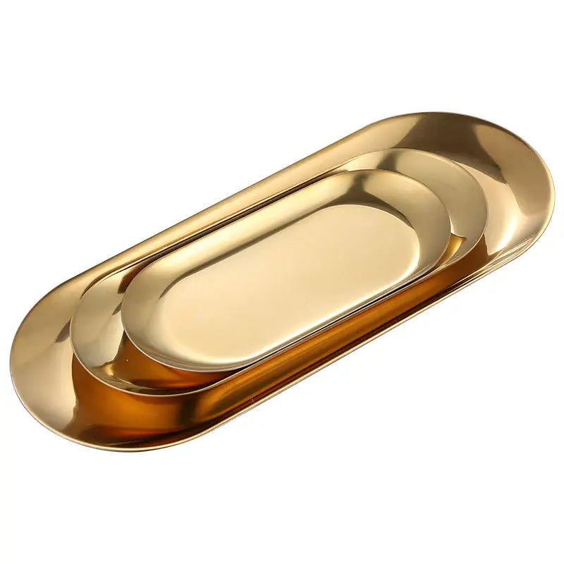 Hot Selling Stainless Steel Golden Oval Towel Tray Nordic Design Style for Home Restaurant Wedding Jewelry Shop Factory Pack