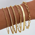 Minimalist Dainty Women Jewelry Multi Layer Gold Plated  Metal Bracelets Set Herringbone Bracelet Femme Paperclip Rope Box Chain