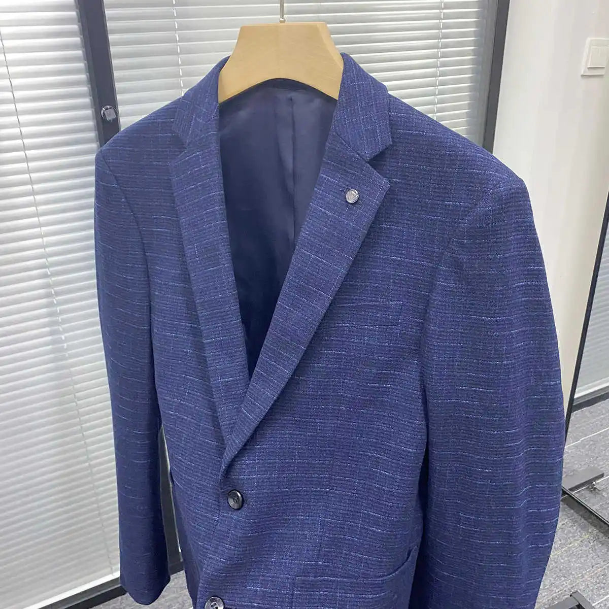 2026 Luxury Men's Plaid Pattern Solid Blazer Single Breasted Business Dress Suits in Plus Size for Adults
