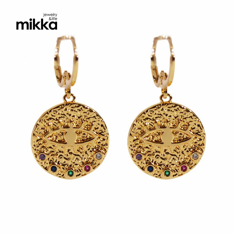 Stainless Steel Evil Eyes Hoop Huggie Earrings With Zircons Gold Plated Jewelry women Gift