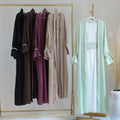 Loriya 2023 EID New Design Abaya Modest Dubai Abaya Casual Cardigan Muslim Dress Satin Embellished Women Open Abaya (No Inner)