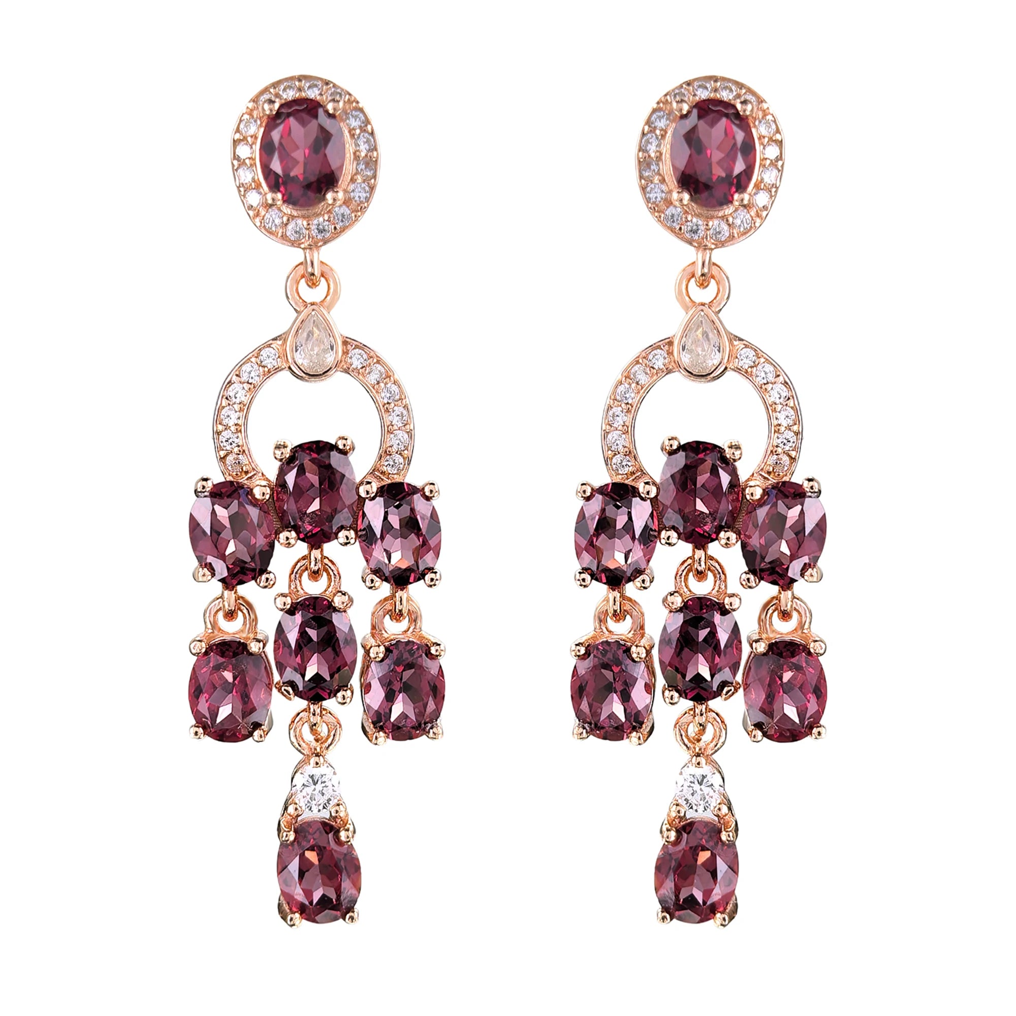 925 Silver 925 Pyrope Drop Earrings for Women Charming Rose Gold Plated Geometric Pattern for Wedding Party Anniversary Gift