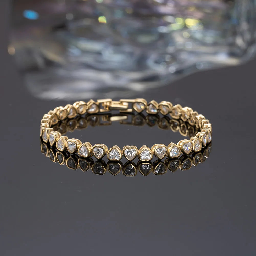 RINNTIN SB165 2024 New Hot Sell Heart Shaped Cut CZ Bezel Tennis 925 Sterling Silver Bracelet Wholesale