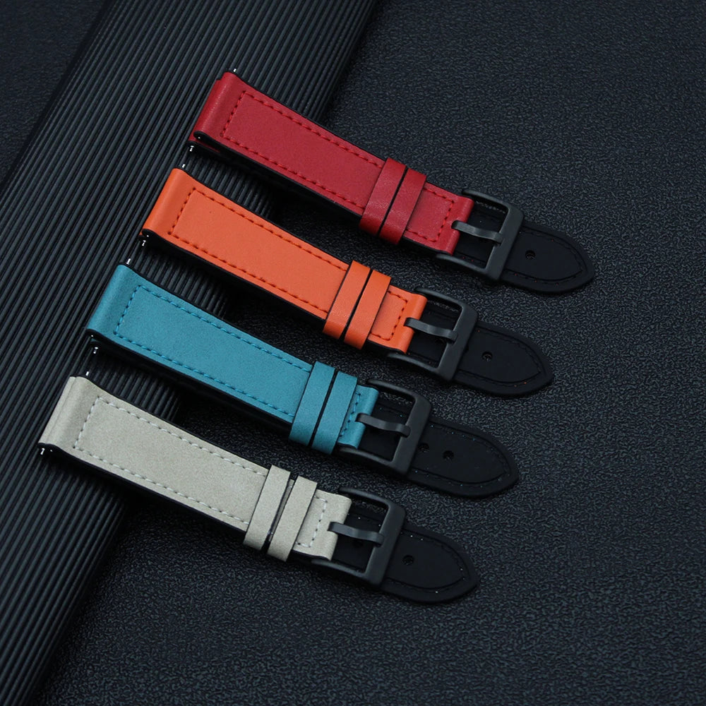 Premium Quality 20 22mm Rubber FKM Genuine Leather Watch Bands Hybrid Rubber Quick Release Watch Strap for Diving