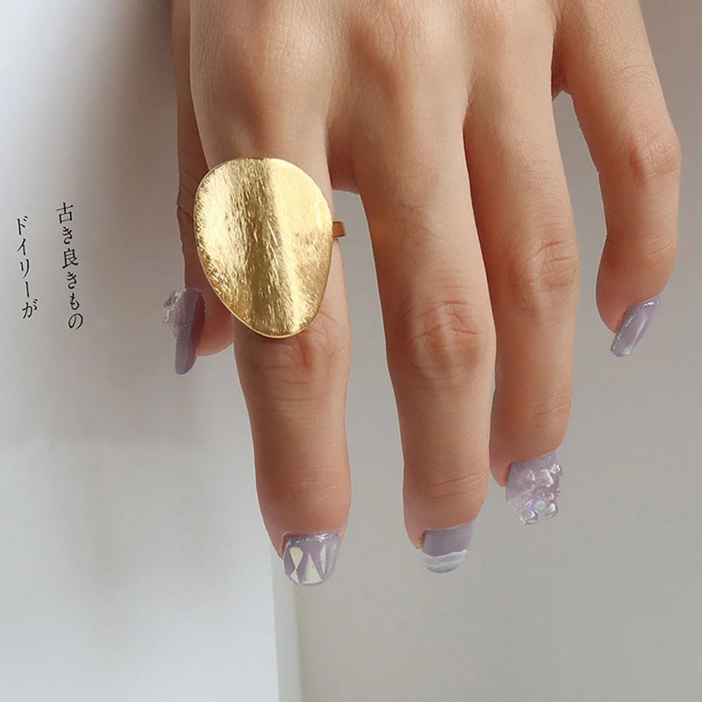 Exaggerated Geometric Minimalist Opening PVD Gold Plated 18K Brushed Stainless Steel Non Adjustable Ring