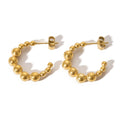Wholesale Geometric Trendy Titanium Steel 18K PVD Plated Big and Small Mixed Bead C Shaped Hoop Earrings for Women