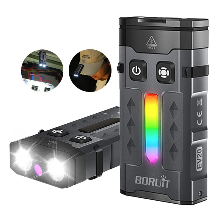 Boruit EV20 High Power Rechargeable 365nm UV Clip Edc Multifunctional Mini Flashlight Keychain Led Mini Torch Light Torch