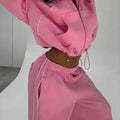 Custom Heavyweight Zip-Up Coords Set for Women Baggy Sweatpants and Hoodie with Wide Leg Pants Plus Size for Autumn Season