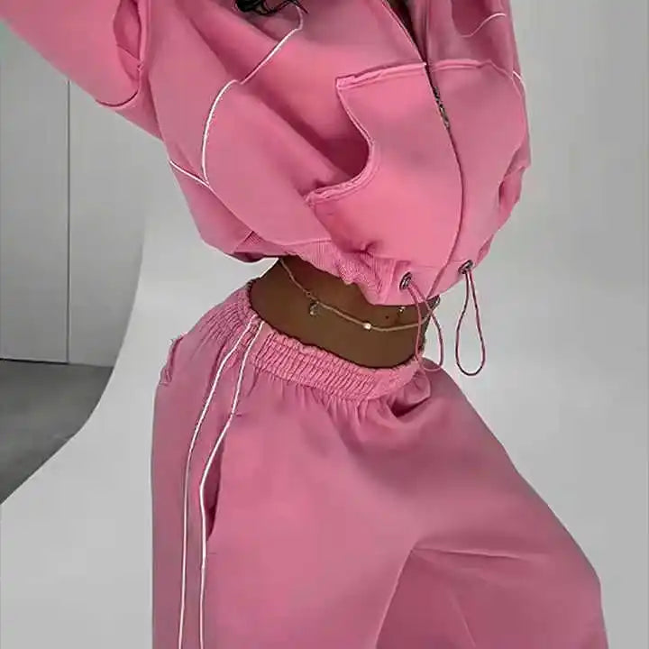 Custom Heavyweight Zip-Up Coords Set for Women Baggy Sweatpants and Hoodie with Wide Leg Pants Plus Size for Autumn Season