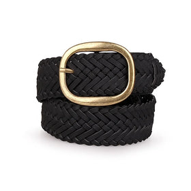 Casual Fashion Black Wide Womens PU Leather Braided Belts for Men With Gold Buckle