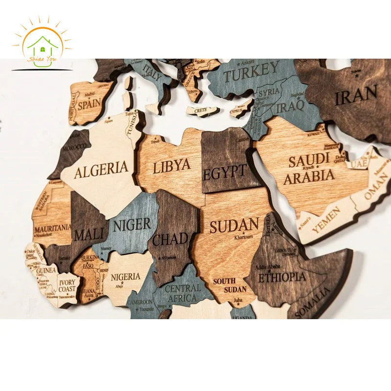 Custom 3D Wooden World Map Wall Art Decoration for Home and Office Diy Wall Art Decoration