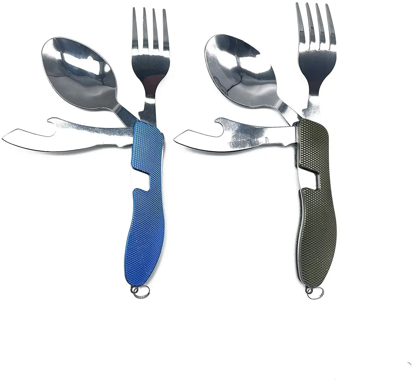 Camping Utensils 4-in-1 Stainless Steel Fork Knife Spoon Bottle Opener Set Travel Eating Cutlery Scout Hobo Hiking