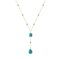 GMN50 New Arrival 14k Gold Plated Sterling Silver Jewelry Y Shaped Smaller Bead Turquoise Long Tassel Necklace