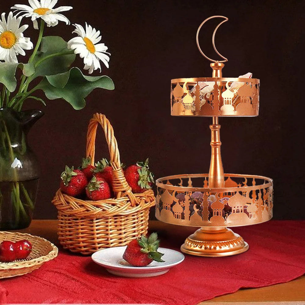 New Design Rustic Serving Tray Eid Mubarak Ramadan Tray Food Tableware Display Desk Organizer Metal Eid Party Dessert Tray