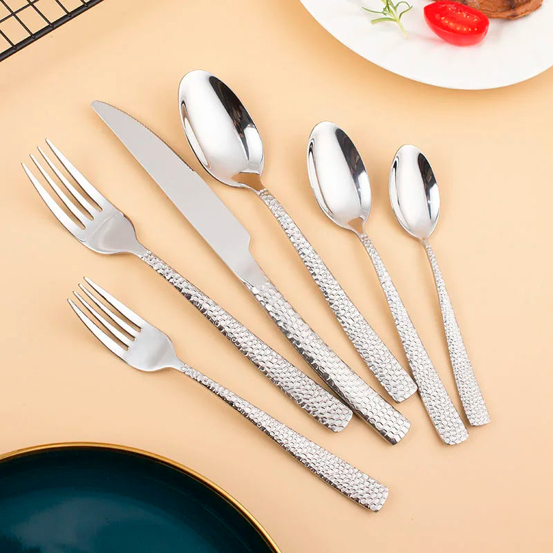 Durable Best Quality 18/0 Stainless Steel Gold Flatware Luxury Hammered Cutlery Set for Wedding Party