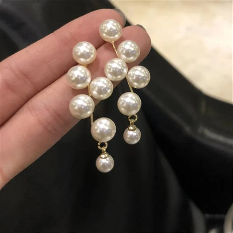 Pendiente S925 Silver Pin Long Pearl Beaded Earrings Retro Style Pendant New Tassel Stud Drop Earrings for Fashion Women Jewelry