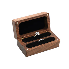 Black Walnut Wood Rectangle Wooden Gift Wedding Box Luxury Jewellery Magnetic Wood Double Ring Box