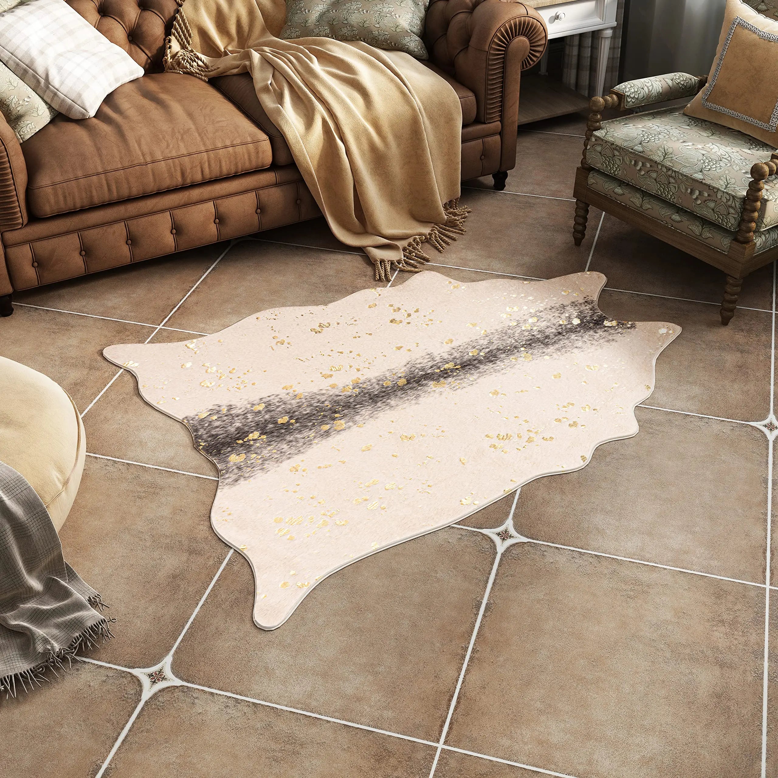 Nature Color Faux Cowhide Rug for Living Room Cow 3d Printed Skins Rug for Bedroom  Faux Fur Animal Cow Hide Rugs Polyester