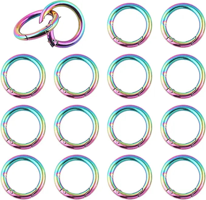 Spring Gate Rings Round Snap Hook Buckle Rainbow with Square End Metal Bag Clasp Clothing Accessories and Manufacturing 200pcs