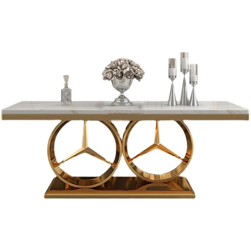 Wedding Leg Dining Tables Sets Stainless Steel Marble Stone Top With Silver Metal Base Modern Luxury Dining Room Furniture