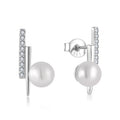 YILUN 925 Sterling Silver Pearl & CZ Bar Stud Earrings Rhodium Plated Minimalist Design Round White Pearl Dangle Bridal Earrings