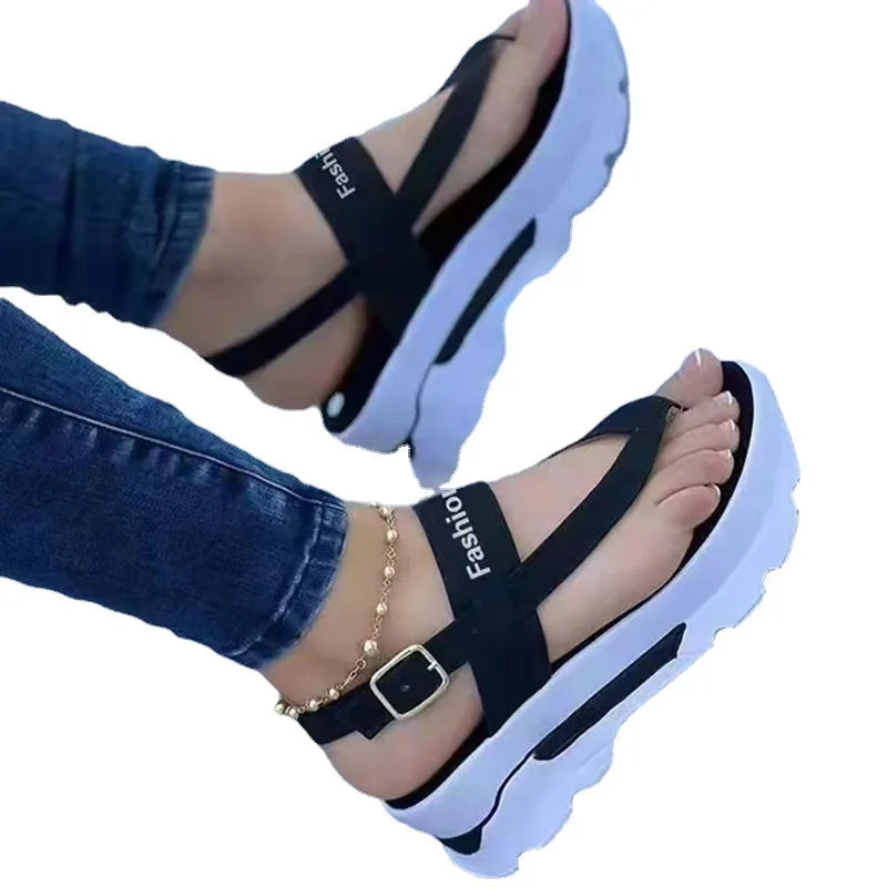 2026 Summer New Large Size Wedge Sandals Women's Thick-soled Roman Sandals Women