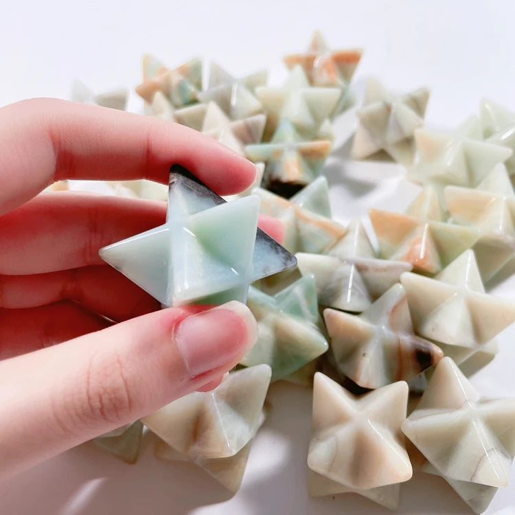 Huiying 1 Inch Amazonite Crystal Protection Pocket Merkaba Figurines Natural Stones