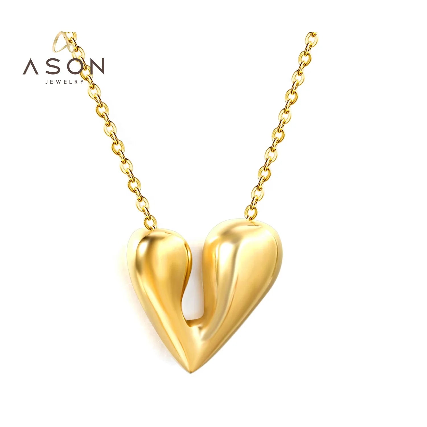 Ason Popular Dainty Women  Pendant Necklaces 18K PVD Gold Plated Stainless Steel Heart Heart Pendant Choker Necklace Gift