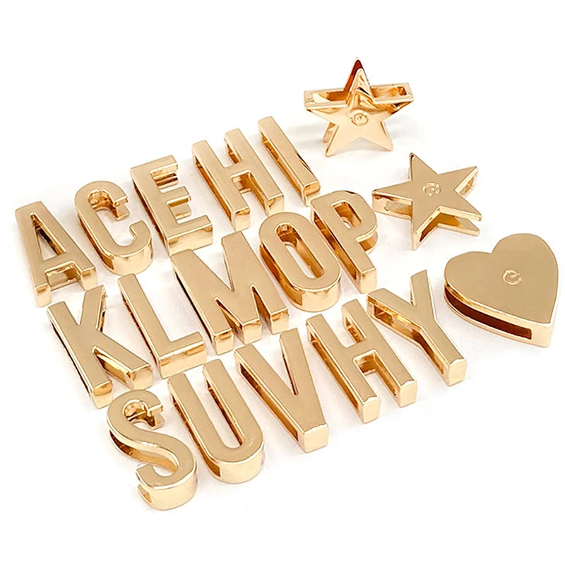 26 Letter Engraved Logo Gold Metal Tags Custom Platedl Metal Label for Bags.