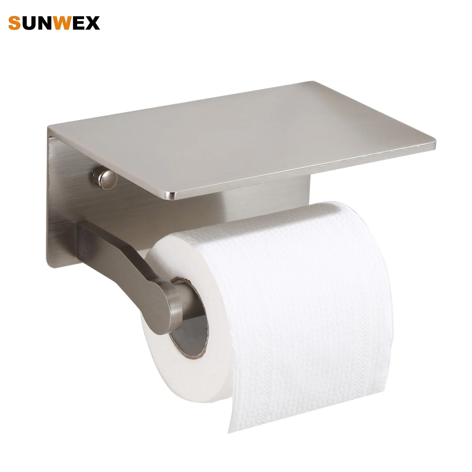 Space Aluminum Self Adhesive Brushed Nickel Toilet Paper Holder with Shelf Toilet Paper Roll Holder Toilet Roll Holder