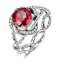 Silver Plated Valentine's Series Thorny Red Rose Ring Classic Trendy Inlay Copper for Engagement Wedding Anniversary Party Gift