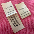 Customized Design One Color Print Natural Cotton Labelsrecycled Cotton Neck Tags for Garment