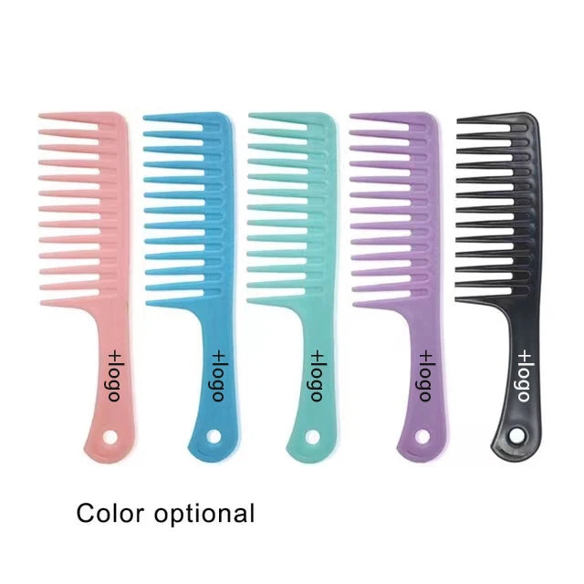 Free Sample 5 Colors Wholesale Custom LOGO Anti-static Detangling Heat-Resistant Large ABS Plastic Hair Wide Tooth Comb Salon