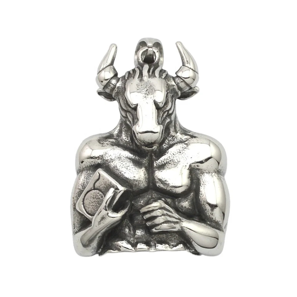 Personality Children's & Men's Charm Punk Rock 3D Animal Bull Tauren Stainless Steel Pendant Necklace