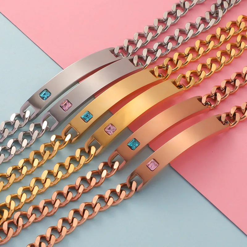 Fashionable Jewelry DIY Customized Adjustable Length Bracelets Letterable Strip Pendant 18K Gold Plated Bracelets Women Gifts
